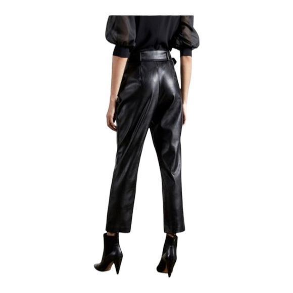 NWT TED BAKER Faydell Faux Leather Belted Trousers Black TB 4/ Large - Picture 9 of 14